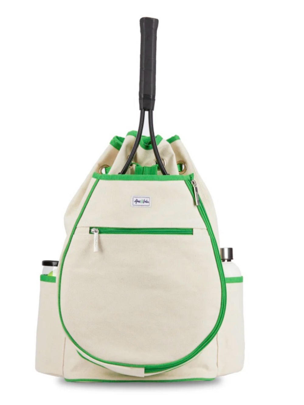 NWT Ame & LuLu Hamptons Tennis Racket Backpack Bag in Cream with Limeade Trim